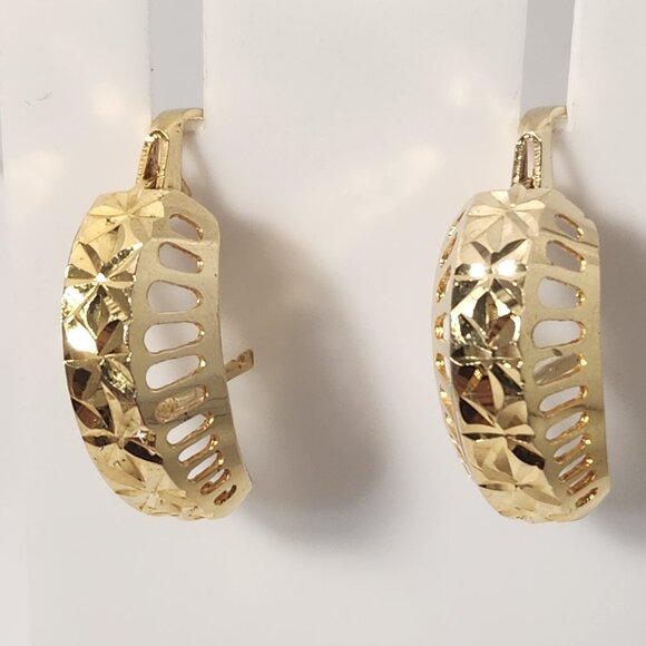 Estate Jewelry - VTG 1980's SOLID Gold 14K "ANI" Geometric" Diamond Cut latch Back earrings